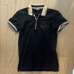 D&G Men's Polo Shirt in Black with Cream Accents